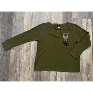 Harley-Davidson Womens Olive Green Thermal Henley Shirt Tucson Arizona Eagle XL